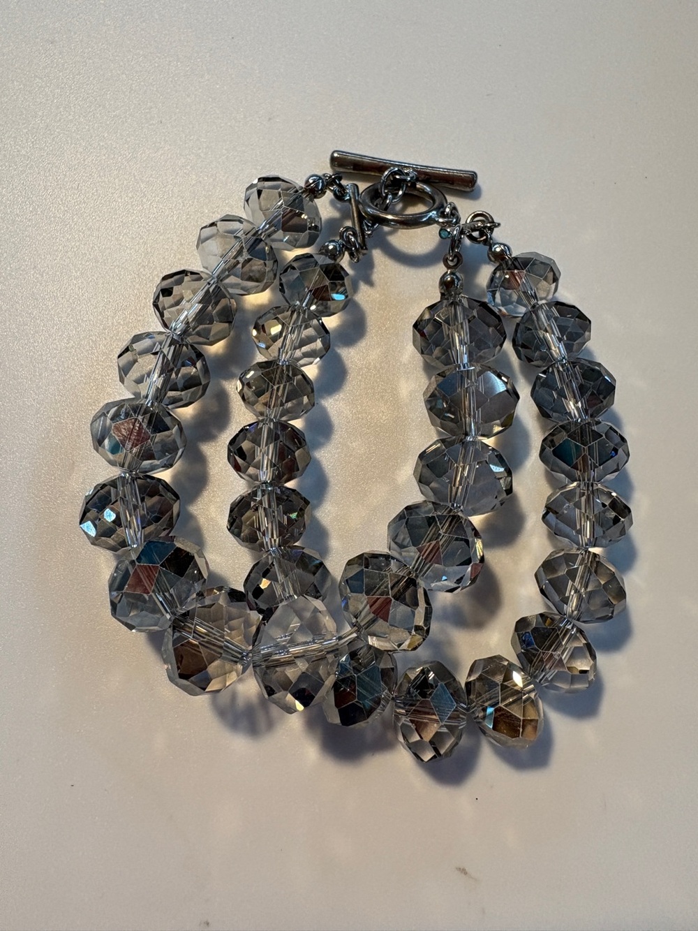 Faceted Gray Crystal Bead Bracelet - 3-Strand Toggle Closure